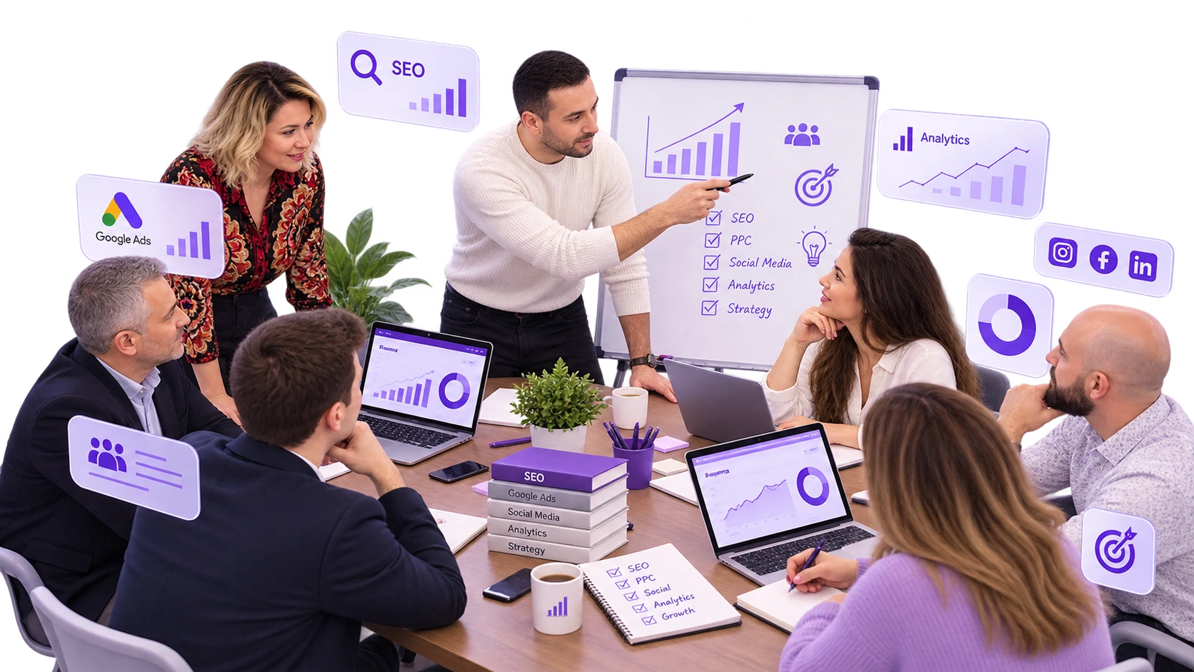Digital marketing team training workshop covering SEO, advertising and analytics
